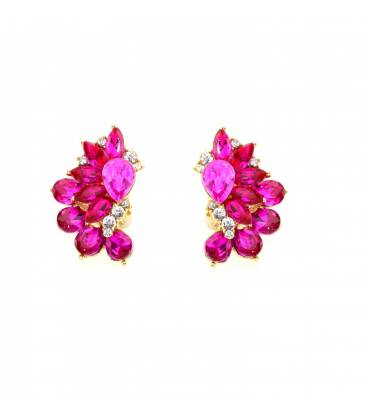 Oorclips Roze en heldere strass steentjes