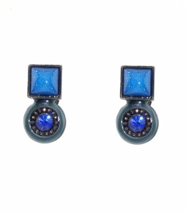 Oorclips | Blauwe inleg in gun black zetting | Elegante clip oorbellen