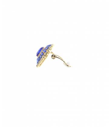 Oorclips Blauwe strass steentjes Goudkleurige zetting