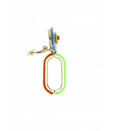 Oorclips Gekleurde oorclips met koord en kralen Boho-chique stijl