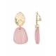 Oorclips met roze iriserende hanger en goudkleurige oorstuk