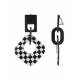 Oorclips zwart met wit en een geblokte hanger