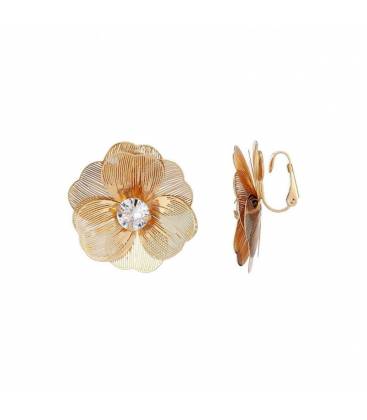 Oorclips met bloemdesign | Goudkleurige oorclips met helder glas | Elegante bloem oorclips