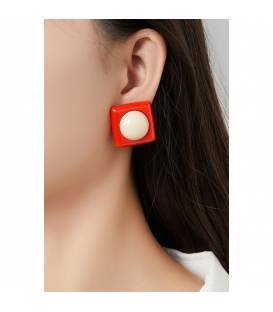 Oorclips | Rood-zwart ruitmotief | Elegante clip oorbellen