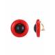 Oorclips rood met zwarte inleg in een ronde vorm