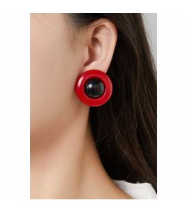 Oorclips | Rood-zwarte ronde vorm | Elegante clip oorbellen