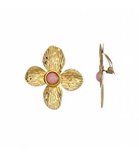 Oorclips | Bloemen met roze steentje | Goudkleurige oorbellen