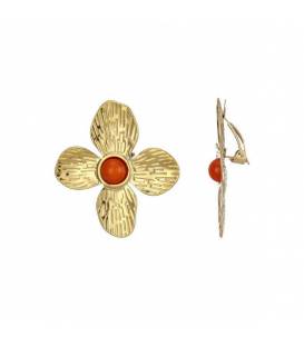 Oorclips | Bloemvorm met oranje hart | Goudkleurige oorbellen