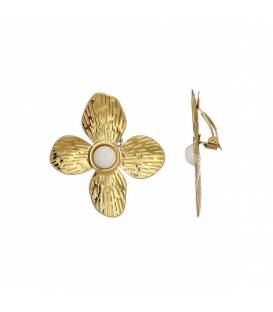 Oorclips | Bloemvorm met wit hart | Goudkleurige oorbellen