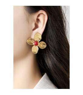 Oorclips | Bloemvorm met wit hart | Goudkleurige oorbellen