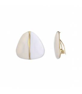 Oorclips | Wit-creme oorclips met goudkleurige lijn | Klem oorbellen voor oren zonder gaatjes