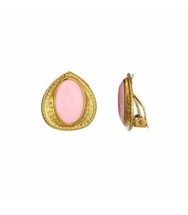 Oorclips met roze parelmoer | Goudkleurige oorclips | Roze parelmoer oorclips
