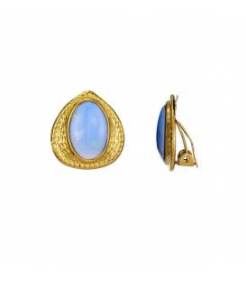 Oorclips met blauw parelmoer | Goudkleurige oorclips | Blauwe parelmoer oorclips