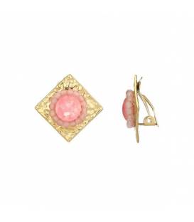 Oorclips | Roze steentje en kristallen rand | Goudkleurige oorclips