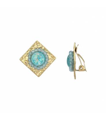 Oorclips | Goudkleurig met blauw steentje | Kristallen accenten