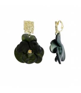 Oorclips | Groene bloem hanger | Goudkleurig oor stukje Oorclips