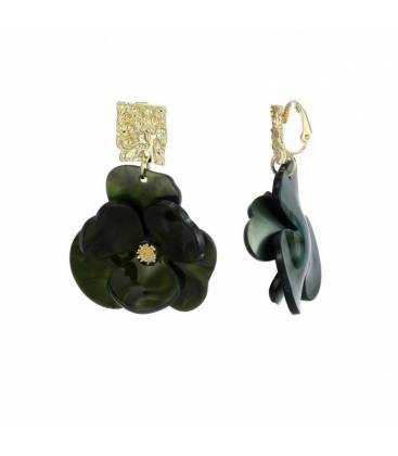 Oorclips | Groene bloem hanger | Goudkleurig oor stukje Oorclips
