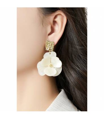 Oorclips | Groene bloem hanger | Goudkleurig oor stukje Oorclips