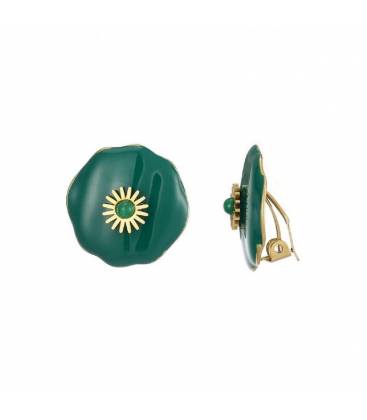 Oorclips | Oorclips met groen steentje | Oorclips goudkleurig rond motief