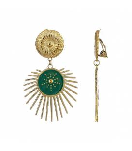 Oorclips | Groene zonnemotief in goudkleur | Statement oorclips