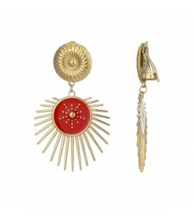 Oorclips | Rood zonnemotief in goudkleur | Statement oorclips
