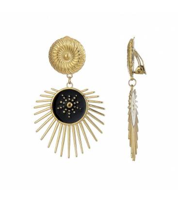Oorclips | Zwart zonnemotief in goudkleur | Luxe fashion oorclips