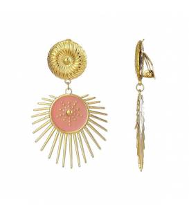 Oorclips met zonnemotief | Roze sieraden oorbel | Goudkleurige oorclips dames
