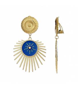 Oorclips | Goudkleurige fashion oorbellen | Blauwe zon design