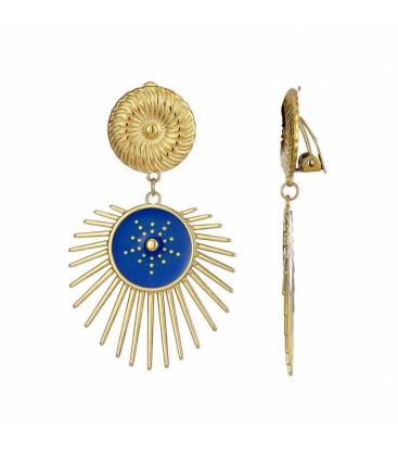 Oorclips | Goudkleurige fashion oorbellen | Blauwe zon design