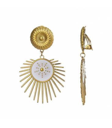 Oorclips | Wit zonnemotief in goudkleur | Elegante fashion oorclips