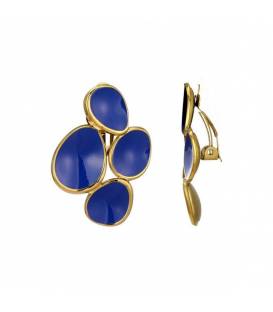 Blauwe oorclips met goudkleurige rand rond design