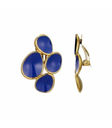 Blauwe oorclips met goudkleurige rand rond design