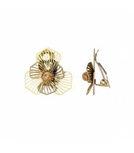 Oorclips | Bloemdesign met bruin steentje | Goudkleurige fashion oorclips