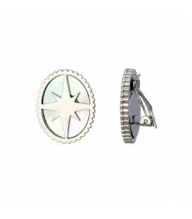 Oorclips | Witte parelmoer oorclips | Zilverkleur en sterren