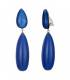 Blauwe oorclips met een kegel vormige hanger