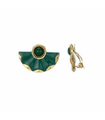 Oorclips | Groen waaier motief | Comfortabele klem oorbellen