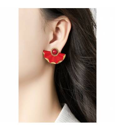 Oorclips | Roze oorclips met waaier hanger | Elegante oorclips met gouden accenten