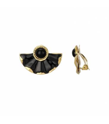 Oorclips | Zwarte oorclips met goudkleurige rand | Elegante oorclips met kraaltjes