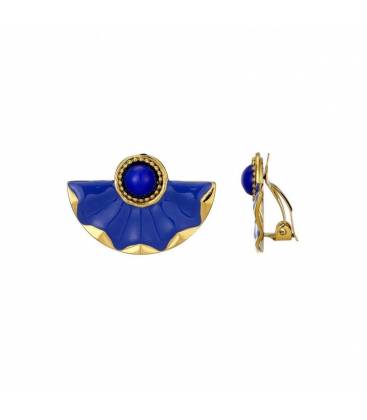 Oorclips | Blauwe waaier oorclips | Elegante clip oorbellen