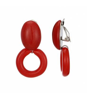 Oorclips | Rode oorclips met ronde hars hanger | Elegante oorclips met gouden accenten