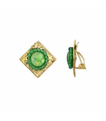 Oorclips | Goudkleurige oorclips met groen steentje | Elegante oorclips met kraaltjes