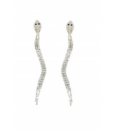Oorclips | Zilverkleurige slangvormige oorclips met strass | Stijlvolle clip oorbellen