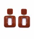 Roest bruine oorclips met een vierkant design
