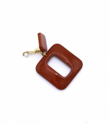 Oorclips | Roestbruine vierkante oorclips | Trendy clip-on oorbellen