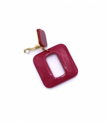 Oorclips | Fuchsia roze vierkante oorclips | Trendy clip-on oorbellen