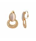 Goudkleurige oorclips met een wit cat eye steen