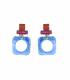 Oorclips | Blauwe oorclips met roze en oranje glas steentje | Trendy fashion accessoires