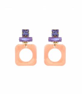 Oorclips | Oranje oorclips met paarse glas steentjes | Fashion statement accessoires