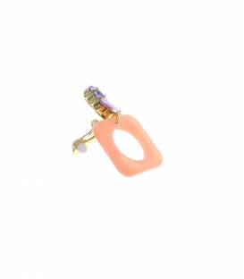 Oorclips | Oranje oorclips met paarse glas steentjes | Fashion statement accessoires
