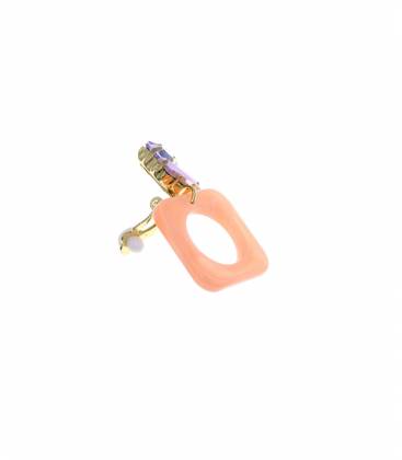 Oorclips | Oranje oorclips met paarse glas steentjes | Fashion statement accessoires